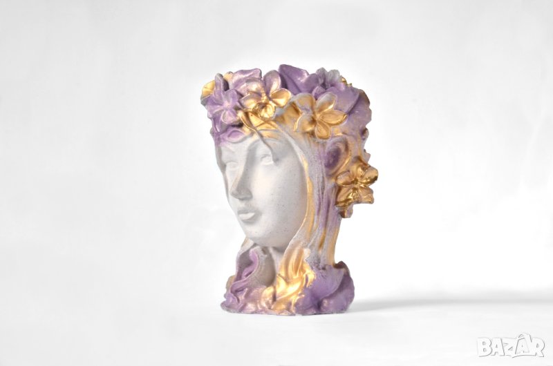 Кашпа с форма на женска глава / Лилава арт кашпа с лице / Бюст Арвен от Властелинът на пръстените, снимка 1