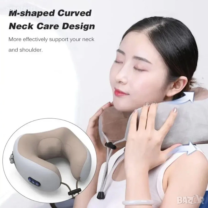 🧘 Шиацу U-образна Масажна Възглавница за Врат с Подгряване – Мемори Пяна, Безжична, снимка 1