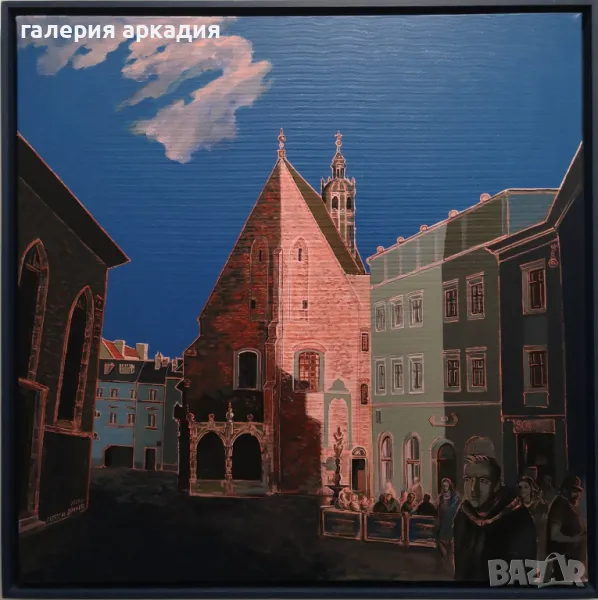 Георги Динев-картина "Вечерният час", 63х63 см., снимка 1