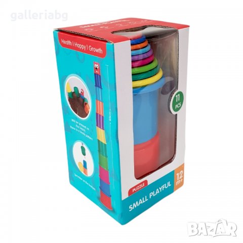 Детски цветни чашки за редене – 11 части, 68 см кула, образователна игра 12+ месеца, снимка 4 - Образователни игри - 39838643