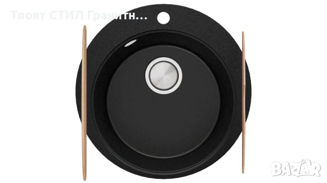 Черна кръгла кухненска мивка от гранит Пиза 45 Top 500 x 500 мм, снимка 5 - Мивки - 50782868