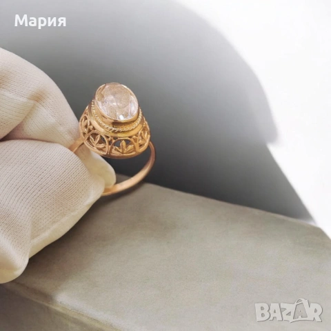 Златен пръстен 583 с естествен камък - винтидж, снимка 4 - Пръстени - 53735965
