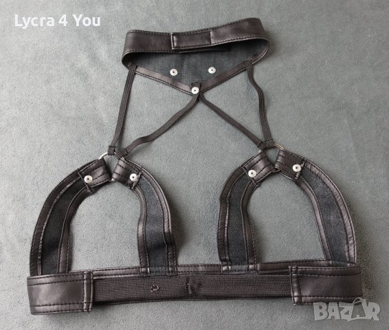 S кожен сутиен с отворени чашки и нашийник с ластични ленти, снимка 8 - Бельо - 40393903