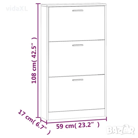 vidaXL Шкаф за обувки, бял гланц, 59x17x108 см, инженерно дърво, снимка 10 - Шкафове - 56147104
