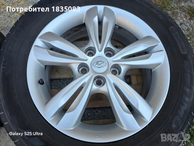 Лети джанти 17ки 5х114.3 Hyundai + летни гуми 225/60/17 Hankook, снимка 7 - Гуми и джанти - 55878339