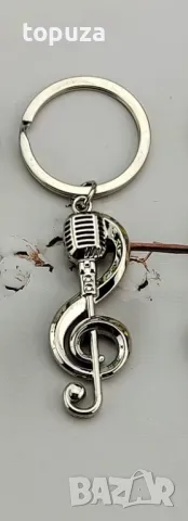 метален хромиран ключодържател ключ Сол с микрофон, снимка 2 - Други - 48701402