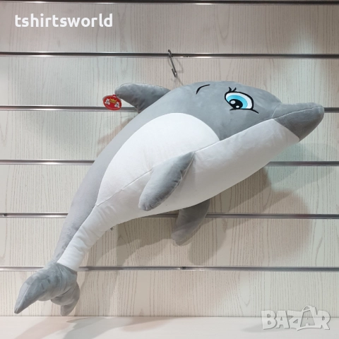 Нов голям плюшен делфин в сив цвят, 90см, снимка 4 - Плюшени играчки - 51985770
