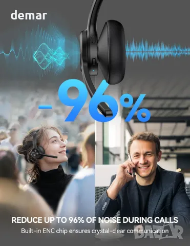 Bluetooth слушалка TECKNET Безжична слушалка с шумопотискане на микрофона, 50 часа, снимка 3 - Bluetooth слушалки - 47314795