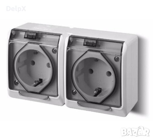 Български външен контакт, открит монтаж, IP44, двоен, 140x80mm