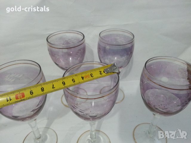 Ретро стъклени чаши гравирани, снимка 4 - Антикварни и старинни предмети - 36017215