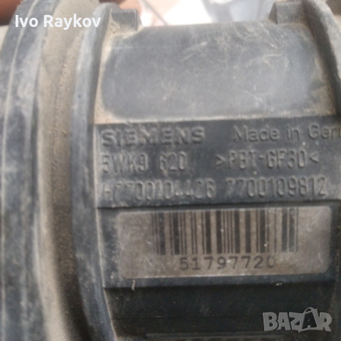 Дебитомер за Renault 1.9 DCI H7700104426, 7700114778, 5WK9 620, снимка 2 - Части - 44808424