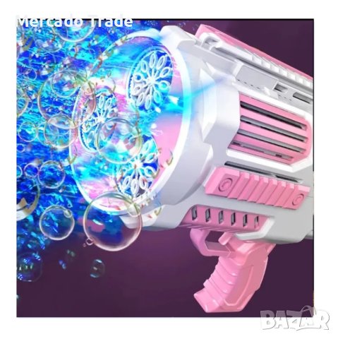 Пистолет за сапунени балончета Mercado Trade, Със светлини Базука, USB, Розов, снимка 4 - Електрически играчки - 41334434