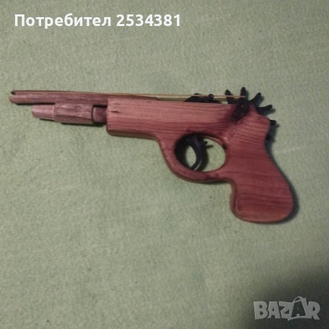 Дървена играчка - Пистолет  за стрелба с ластици, снимка 4 - Други игри - 41085361