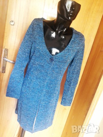 Дълга синя жилетка със сребрист ефект Л