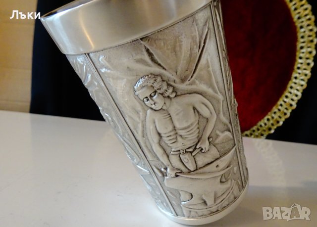 Халба,чаша от калай с юначен ковач и змей. , снимка 5 - Антикварни и старинни предмети - 44479547