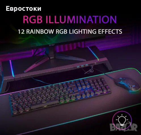 Механична клавиатура Mars Gaming MK422 Red Switch, RGB геймърска клавиатура, кабелна, цвят: черно, снимка 2 - Клавиатури и мишки - 48170006