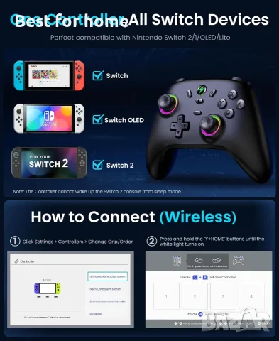Безжичен контролер за Nintendo Switch/Lite/OLED (модел 2025) с джойстици с ефект на Хол , снимка 4 - Джойстици и геймпадове - 56161512