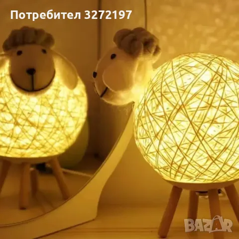 Ръчно тъкана LED овча нощна лампа-лунна лампа за спане, спалня и декорация, снимка 7 - Настолни лампи - 47983507