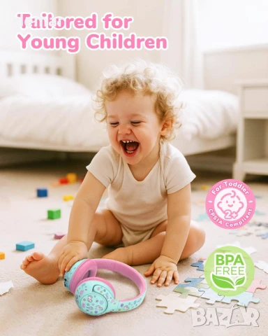 iClever BTH27 Детски слушалки за деца над 2 години - сертифицирани по CPC, 75/80dBA ограничение, снимка 4 - Bluetooth слушалки - 51199665