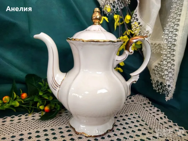 Seltmann Bavaria Чайник екрю и злато, снимка 6 - Чаши - 55974237