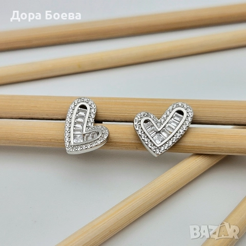 Сребърни обеци: "Сърца", снимка 2 - Обеци - 52597467
