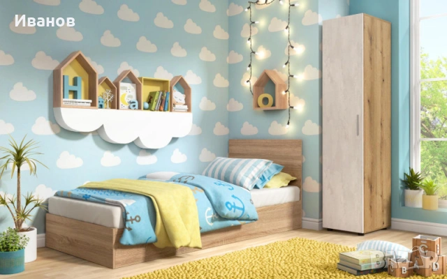 Легло Изи, дъб сонома - с матрак Ultra Detox 90/200 еднолицев