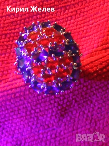 Ефектен сребърен пръстен тип Коктейлен с Рубини и Сапфири за официални събития 51788, снимка 14 - Пръстени - 53003800