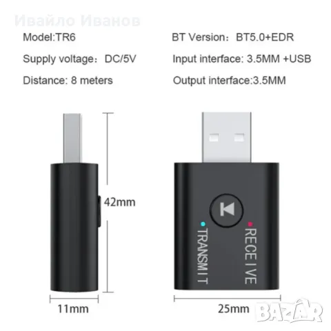 Bluetooth Dongle, предавател + приемник, снимка 2 - Аудиосистеми - 23854263