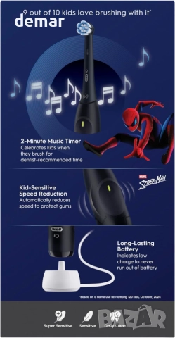 Електрическа четка за зъби Oral-B iO Kids Marvel Spiderman,3 режима,6+, снимка 8 - Други - 52533282