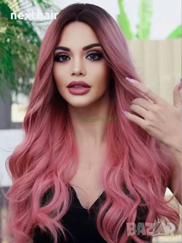 Розова омбре перука на път с тъмни корени, снимка 6 - Аксесоари за коса - 50192845