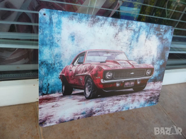 Метална табела кола Chevrolet Camaro Z28 1969 автомобил американски V8 спортно окачване спирачки, снимка 2 - Декорация за дома - 51157912