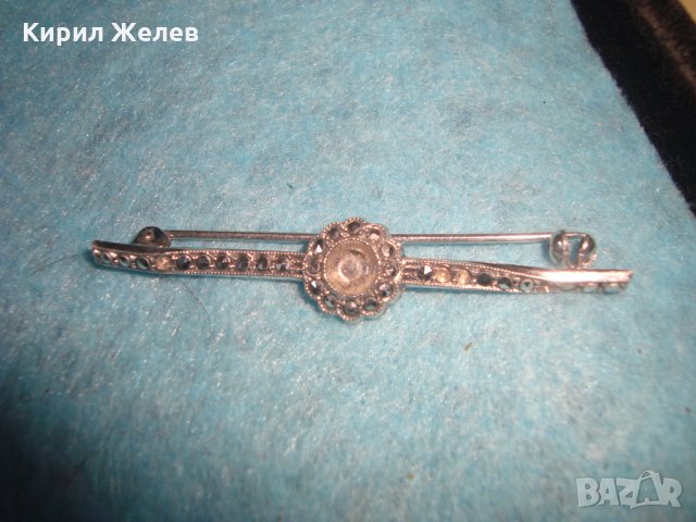 СТАРА СКЪПОЦЕННА СРЕБЪРНА АРТ ДЕКО БРОШКА СРЕБРО 835 с МАРКАЗИТИ МАЙСТОРСКА ИЗРАБОТКА 25797, снимка 4 - Антикварни и старинни предмети - 35805721