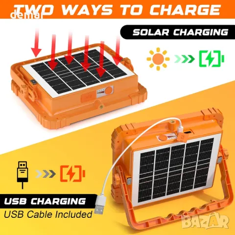 MUEZDUR 100W преносима работна светлина, 466 LED 10000 LM, 5 режима, USB и соларно захранване, снимка 4 - Прожектори - 47967848