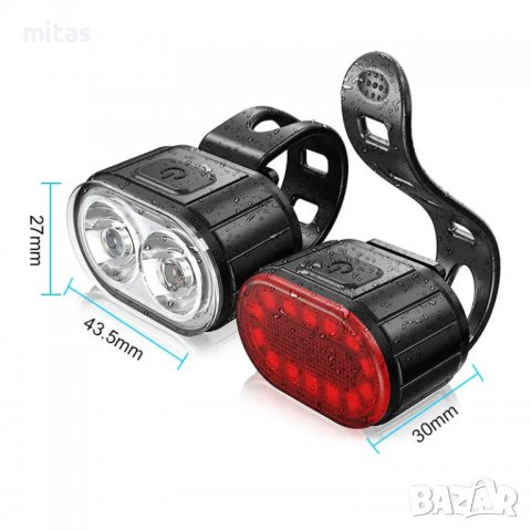 Комплект акумулаторни, водоустойчиви светлини за велосипед USB 078, снимка 4 - Аксесоари за велосипеди - 39621501
