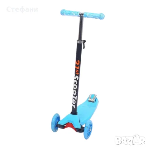 Детска тротинетка 21st Scooter със светещи колела, сгъваема, до 50кг – Синя, снимка 3 - Детски велосипеди, триколки и коли - 56172313