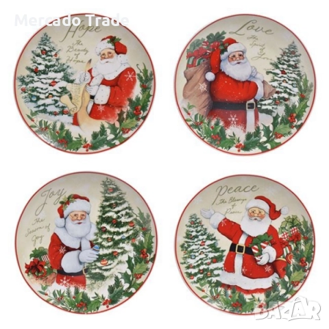 Коледен комплект Merkado Trade, 4бр.,Чинии за сервиране, Дядо Коледа