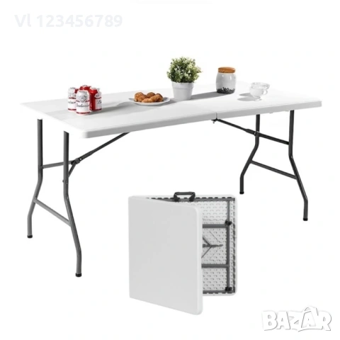 Сгъваема бяла къмпинг маса 180 х 74 х 74 