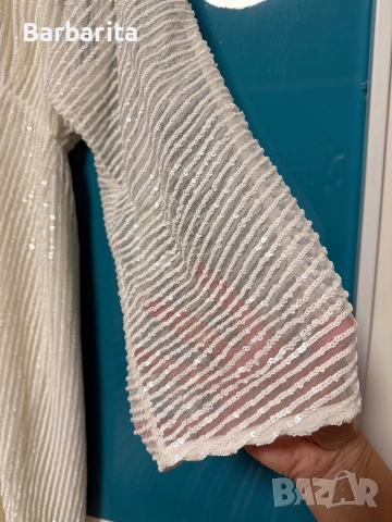 Бяла рокля с пайети номер S/M, снимка 5 - Рокли - 52805113