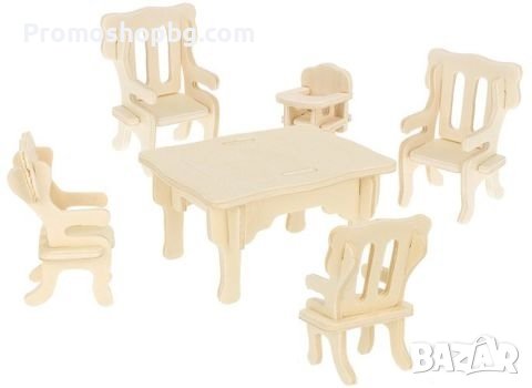 3D дървен пъзел - 34 бр. мебели за кукленска къща