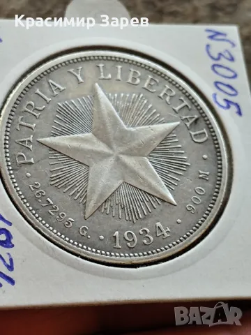 1 песо 1934 год,Куба, сребро, тегло 26.72 гр, проба 900/1000, снимка 6 - Нумизматика и бонистика - 47718239