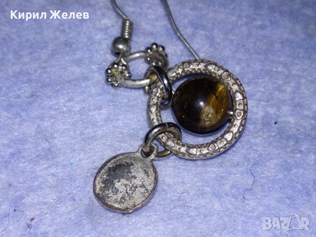 ПОСРЕБРЕНА МЕДНА СКЪПОЦЕННА АР НУВО ОРНАМЕНТИРАНА ОБЕЦА с РЪЧНО ПОЛИРАН КАМЪК ТИГРОВО ОКО 38230, снимка 9 - Обеци - 40933126