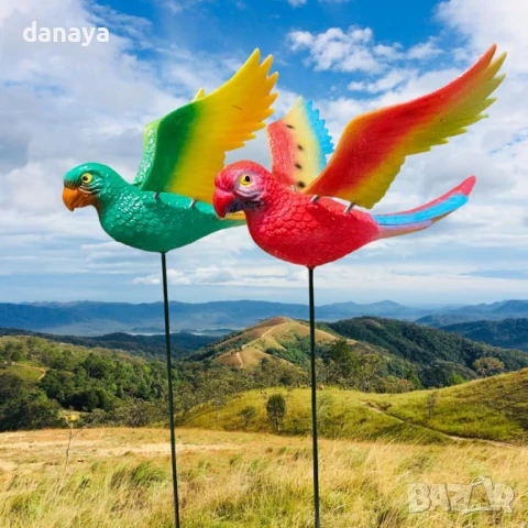 5941 Градинска декорация Папагал върху пръчка, 65 см, снимка 2 - Градински мебели, декорация  - 50662569