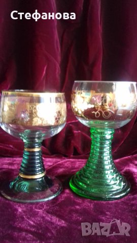 Прекрасни кристални чаши със злато и зелено, снимка 8 - Чаши - 41245921