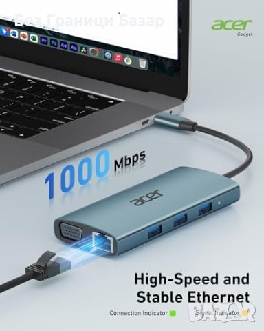 Нов 9 в 1 USB C Хъб с PD Зареждане, HDMI 4K, Ethernet Адаптер Докинг, снимка 5 - Мрежови адаптери - 44395442