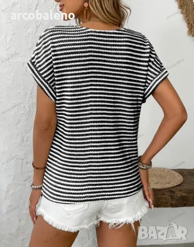 Дамски тениски с къси ръкави, копчета и V-образно деколте, 5цвята , снимка 3 - Тениски - 49565736