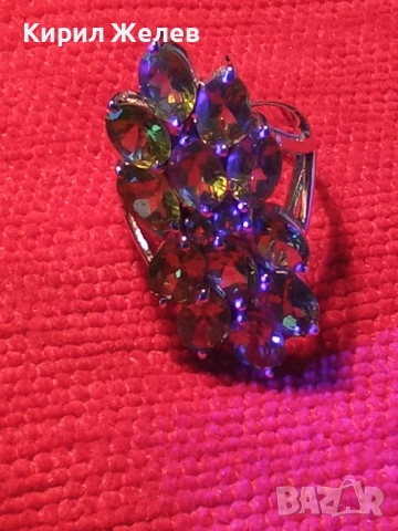 Ефектен сребърен пръстен Trifari с множество камъни ОЛИВИН подходящ аксесоар за ежедневието 27102, снимка 13 - Пръстени - 52960665