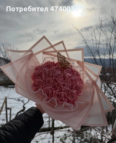 Вечен букет от сатенени рози , снимка 4 - Подаръци за жени - 53566548
