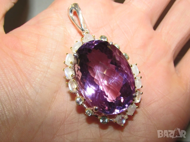 925 сребърно колие с натурален аметист 62 карата подходящо за подарък, снимка 4 - Колиета, медальони, синджири - 53498697