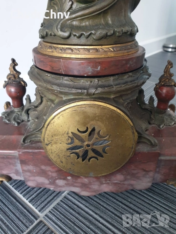 Франция 1800-те/64см-10кг стар френски каминен часовник/метална ЦАМ фигура-бронз-мрамор, снимка 10 - Антикварни и старинни предмети - 51532246