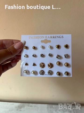 Нови обици 12 чифта перли , диаманти и златни сърца , триъгълници и топчета